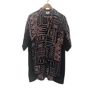Missing Polynesia Men’s XL Brown Black Hawaiian Aloha Button Up Rayon Shirt